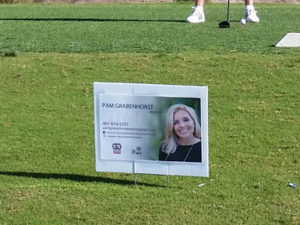 Pam Grabenhorst Realtor Hole Sponsor Sign at Golf Tournament